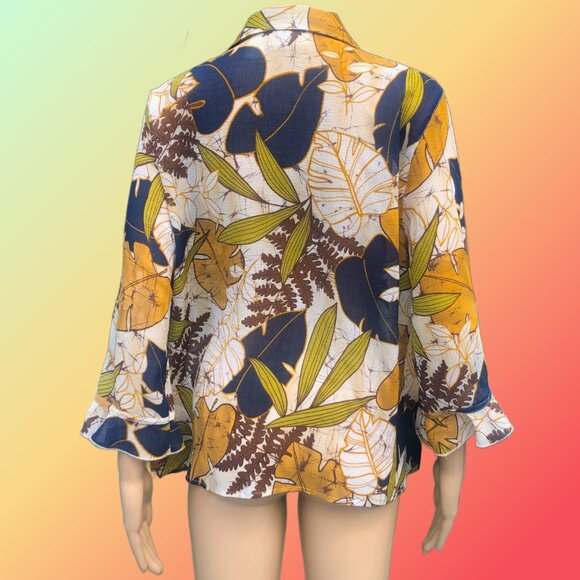 ALFRED DUNNER Tropical Leaf Patterns Collared Button-Up Blouse Sz 12P - Picture 3 of 5